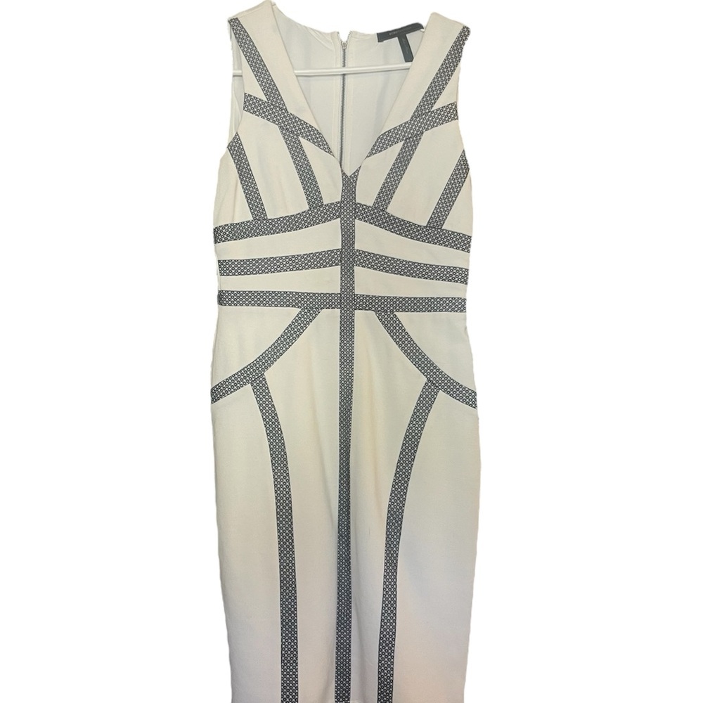 BCBGMaxAzria White and Black Patterned Midi Dress